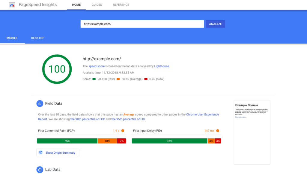 Google PageSpeed Insights website speed test tool